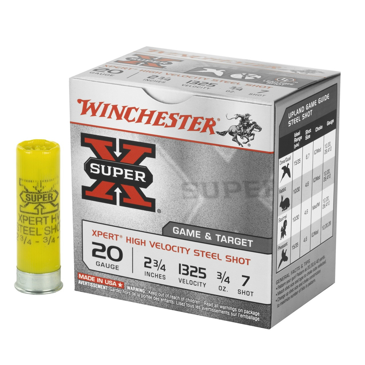 Winchester Xpert High Velocity Game & Target 20ga 2-3/4 3/4 oz #7 Steel  Shot Lead-Free 25/Box - MUNITIONS EXPRESS